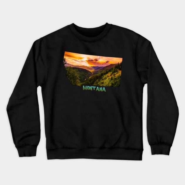 Montana State Outline (Sunset) Crewneck Sweatshirt by gorff